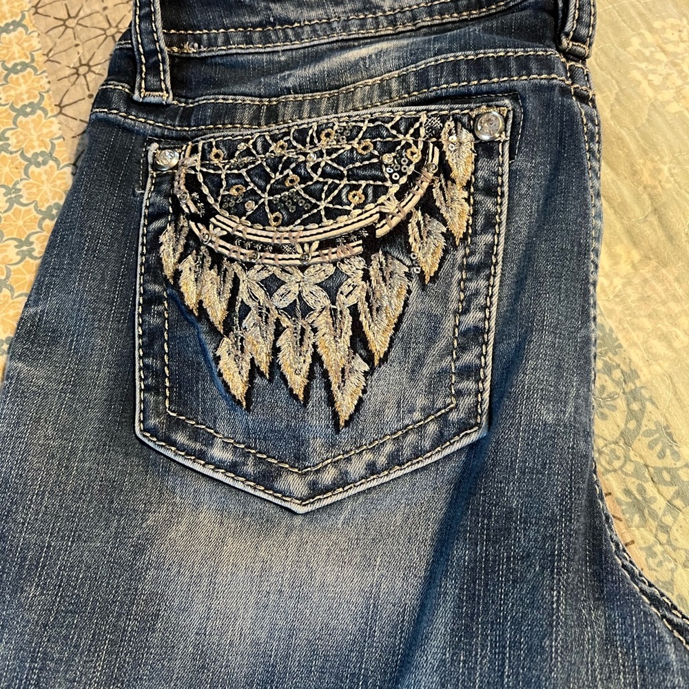 Miss Me Blue Jeans with Silver Embroidery